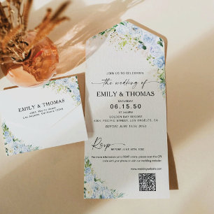 Tout En Un Invitation de mariage tout-en-un floral bleu pouss