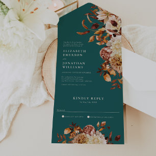 Tout En Un Invitation de mariage tout-en-un floral sarcelle