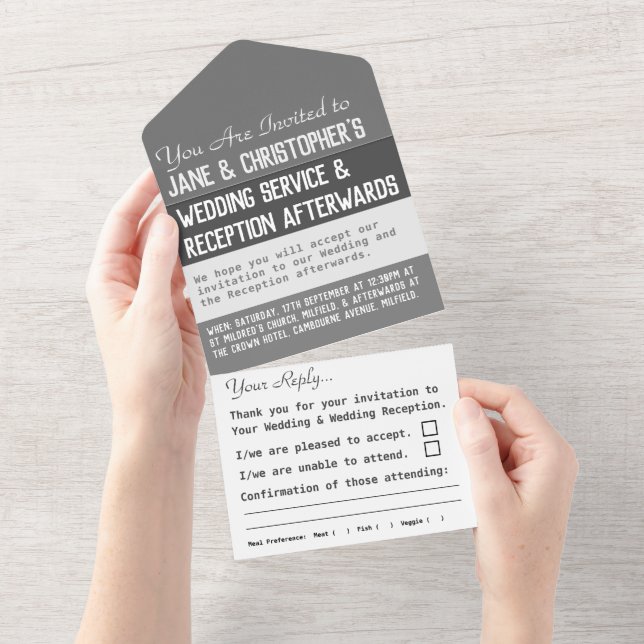 Tout En Un Invitation de mariage tout-en-un Jour J (Déchirure)