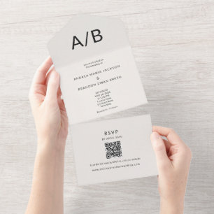 Tout En Un Invitation de mariage tout-en-un QR minimaliste mo