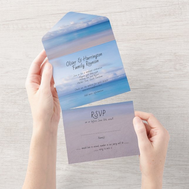 Tout En Un Invitation De Réunion Familiale Plage Avec RSVP (Déchirure)