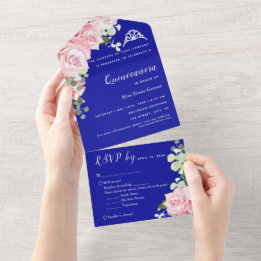 Tout En Un Invitation de soirée trifoldie florale bleue avec 