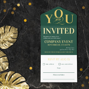 Tout En Un Invitation Deep Green Gold Elegant Typographie Entreprise Évé