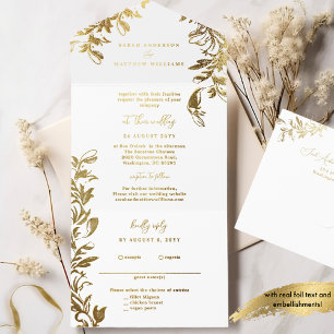 Tout En Un Invitation Des Feuilles sophistiqués à huile blanche et à hui