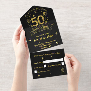 Tout En Un Invitation Doodle sur tableau noir 50e anniversaire Or