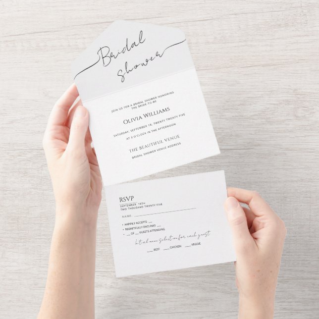 Tout En Un Invitation Douche de mariée moderne. (Déchirure)
