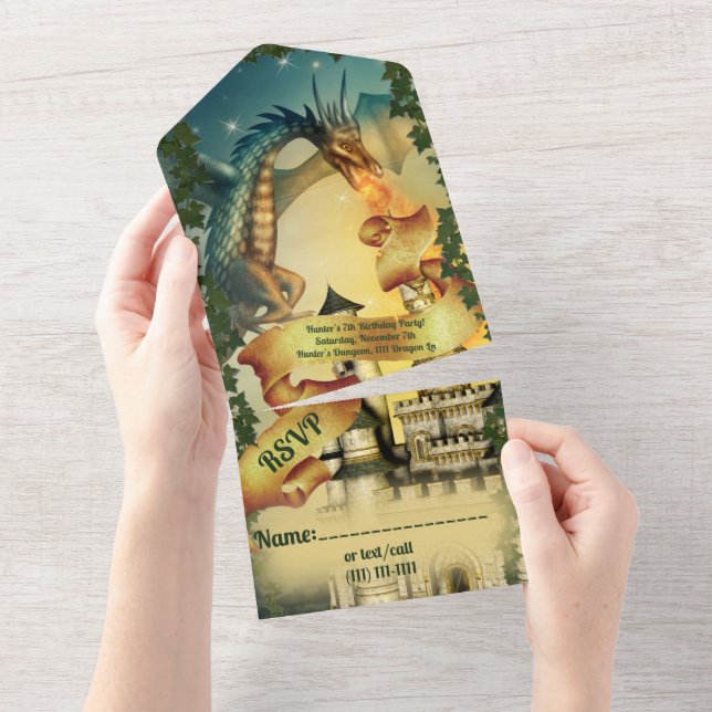 Tout En Un Invitation Dragon et Château (Déchirure)
