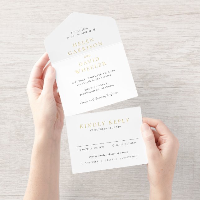 Tout En Un Invitation Elegant Black and White Classic Wedding (Détachable)