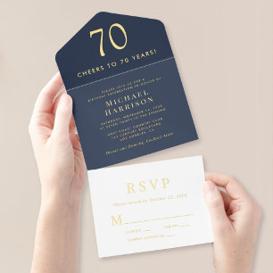 Tout En Un Invitation Elégant Blue 70th Birthday Party