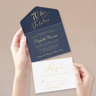 Tout En Un Invitation Elégant Blue 70th Birthday Party