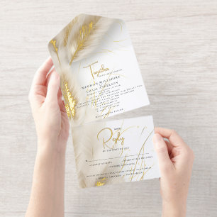Tout En Un Invitation Élégant Boho Ivoire et Or Pampas Feuille d'Or