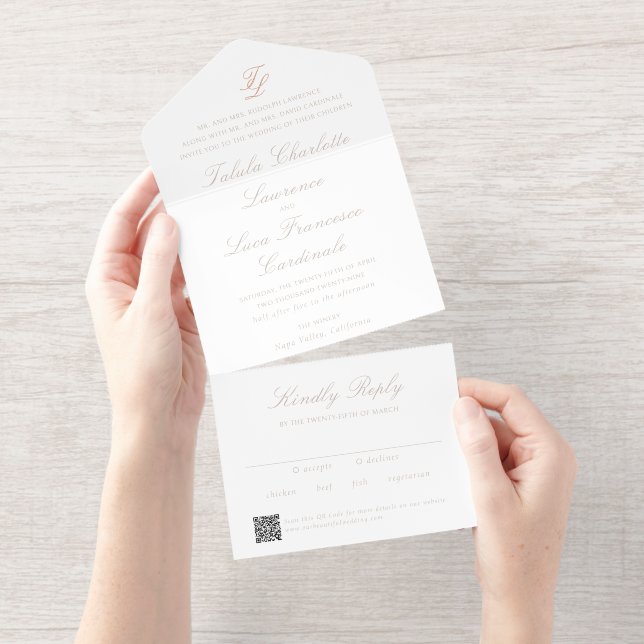 Tout En Un Invitation Élégant Code QR Neutre Sable Mariage Traditionnel (Détachable)