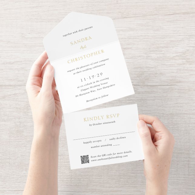 Tout En Un Invitation Élégant code QR noir et blanc Mariage moderne (Détachable)
