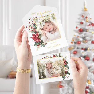 Tout En Un Invitation Élégant hiver Floral Gold Script 1 Photo Foil