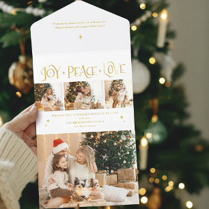 Tout En Un Invitation Élégant Joie Paix Amour Script 3-Photos