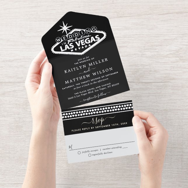 Tout En Un Invitation Elégant Las Vegas Destination Mariage Real Foil (Détachable)