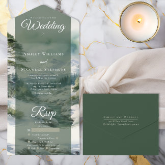 Tout En Un Invitation Elegant Luxury Winter Mountain Estate Wedding Foil