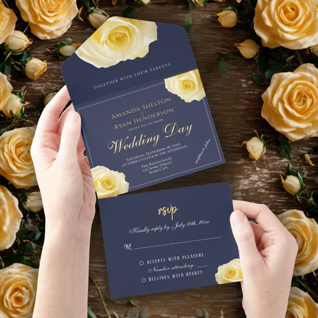 Tout En Un Invitation Élégant Mariage floral rose jaune (Créateur téléchargé)