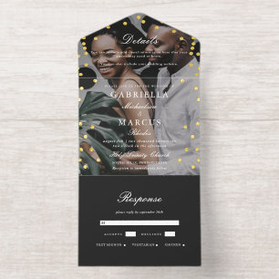 Tout En Un Invitation Elégant Noir Confetti Dots Mariage photo