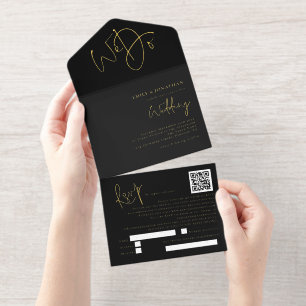 Tout En Un Invitation Elégant noir et or nous faisons Mariage Foil