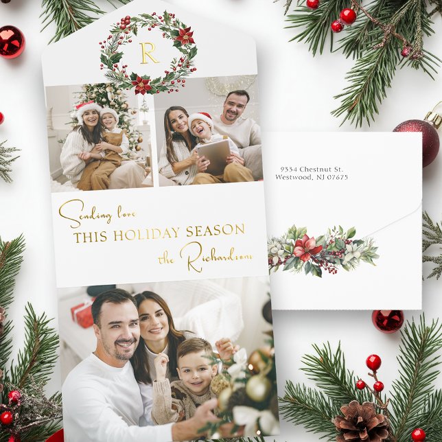 Tout En Un Invitation Elegant Winter Botanical Wreath 2-Photo Foil (Créateur téléchargé)