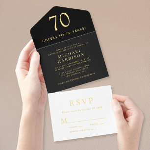 Tout En Un Invitation Élégante Black 70th Birthday Party