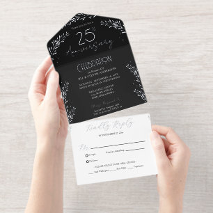 Tout En Un Invitation Élégante branche botanique Real Foil 25e anniversa