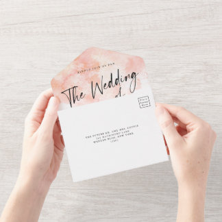 Tout En Un Invitation élégante de mariage rose blush tout-en-