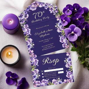 Tout En Un Invitation Élégante Violette violette Florale 70e fête d'anni