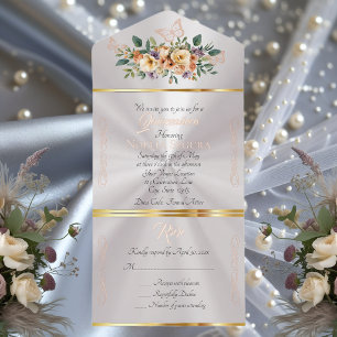 Tout En Un Invitation Fleur Crème sur Quinceanera Pastel - Perle