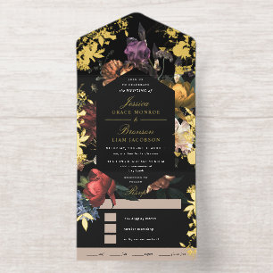 Tout En Un Invitation Fleur romantique sombre et lunatique Feuille d'or