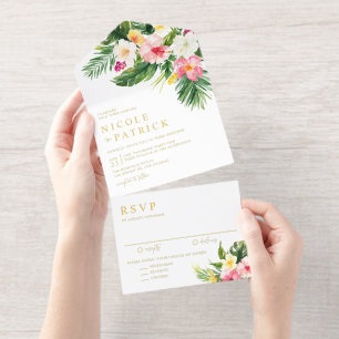 Tout En Un Invitation Fleurs tropicales et verdure à l'aquarelle pour ma