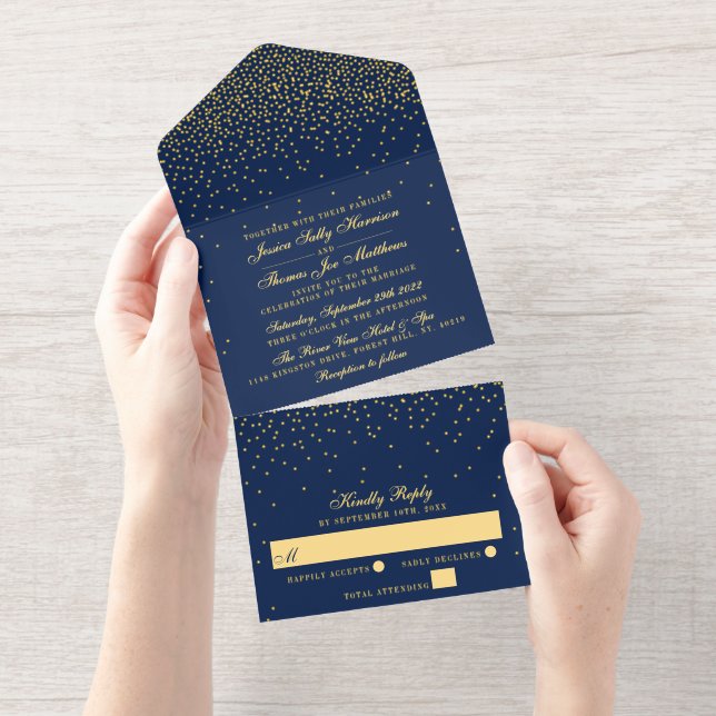 Tout En Un Invitation Glam Confetti Mariage Real Foil Pressé (Détachable)