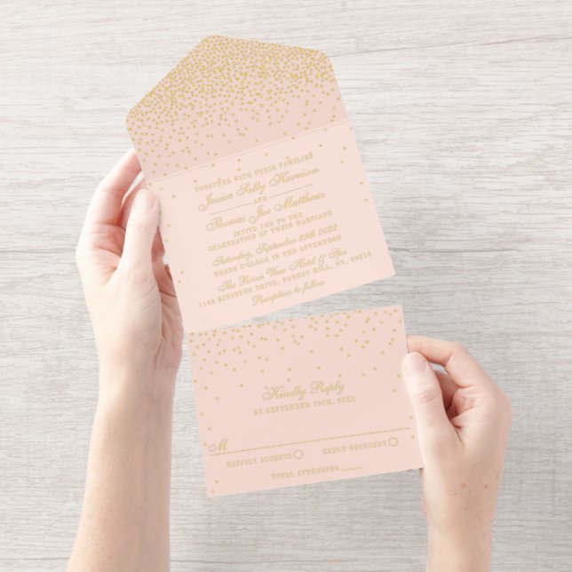 Tout En Un Invitation Glam Confetti Mariage Real Foil Pressé (Détachable)