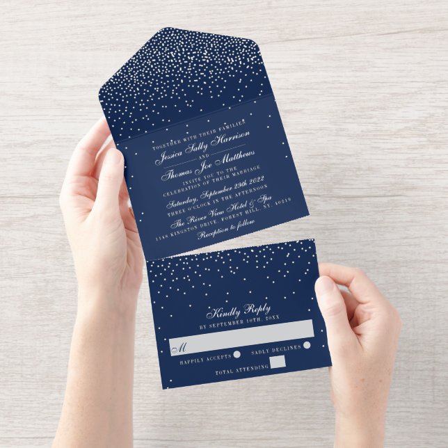Tout En Un Invitation Glam Confetti Mariage Real Foil Pressé (Détachable)