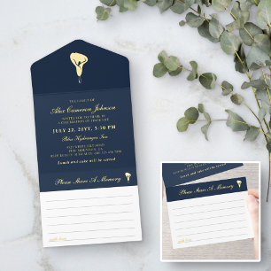 Tout En Un Invitation Gold Navy Calla Lily Funérailles Partager une mémo