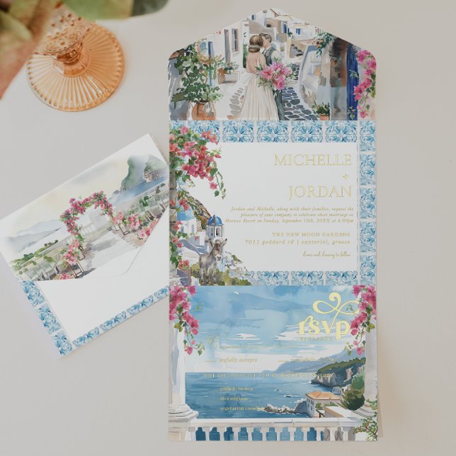 Tout En Un Invitation Grèce | Mariage méditerranéen illustré (Créateur téléchargé)