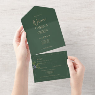 Tout En Un Invitation JUNIPER Green Gold Mariage moderne