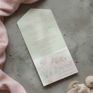 Tout En Un Invitation Mariage Aquarelle Plage Île Coucher de Soleil Trop