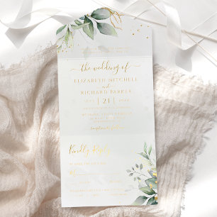 Tout En Un Invitation Mariage botanique Feuille Eucalyptus Green