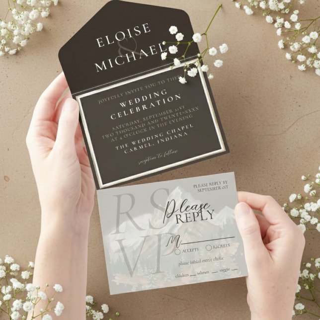 Tout En Un Invitation Mariage Brun Cuivré Rustique (*AI Generated Mockup Of Rustic Copper Brown Wedding All In One Invitation)