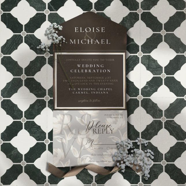 Tout En Un Invitation Mariage Brun Cuivré Rustique (Rustic Copper Brown Wedding All In One Invitation)