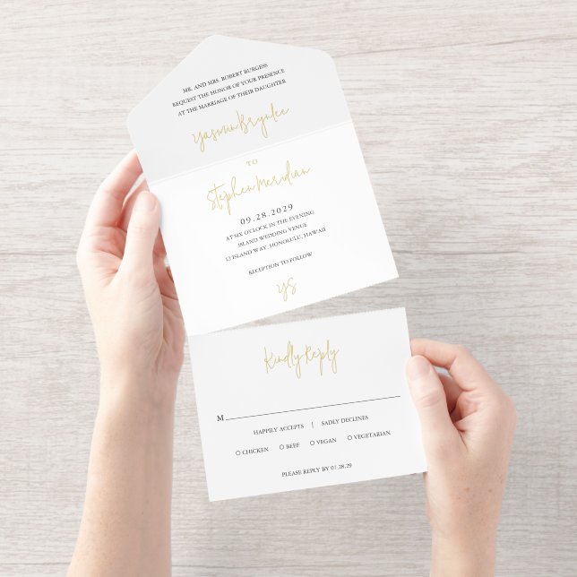 Tout En Un Invitation Mariage chic moderne noir et blanc (Détachable)