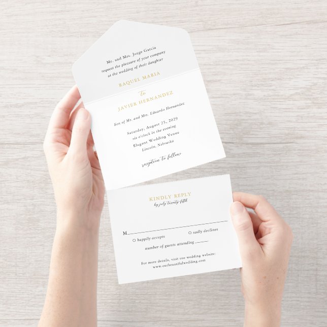 Tout En Un Invitation Mariage Classique Élégant (Détachable)