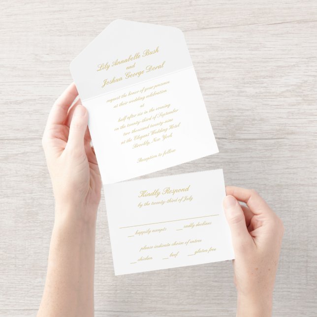Tout En Un Invitation Mariage Classique Intemporel (Détachable)