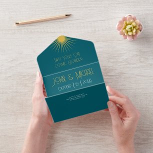 Tout En Un Invitation Mariage de géométrie cosmique Emerald Gold Starbur