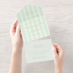 Tout En Un Invitation Mariage élégant aux rayures vertes modernes