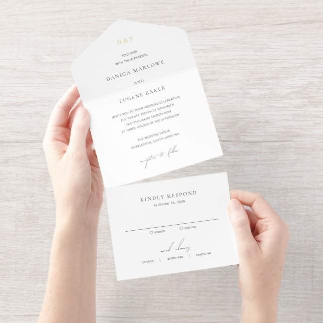 Tout En Un Invitation Mariage Élégant Noir et Blanc Classique (Détachable)