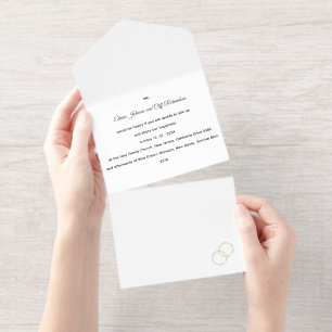 Tout En Un Invitation Mariage Élégant, noms écrits en or dans des cercle