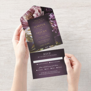 Tout En Un Invitation Mariage Floral Maximaliste Violet Élégant